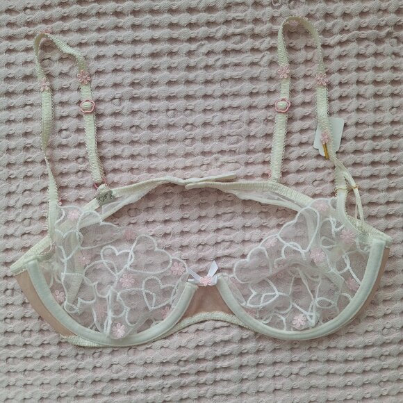 Floral Embroidered Sheer Bra - Cream and Pink - Picture 3 of 3